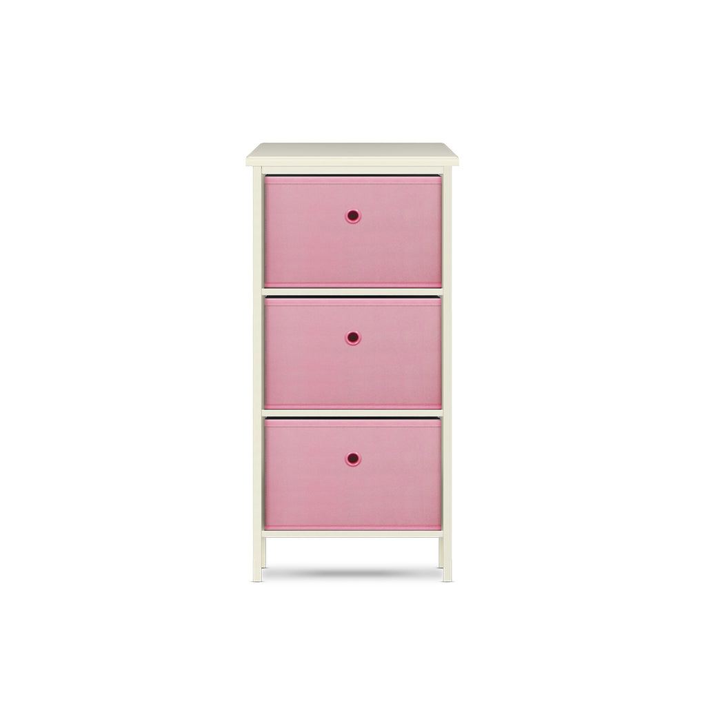 Home Master 3 Drawer Pine Wood Storage Chest Pink Fabric Baskets 70 x 80cm