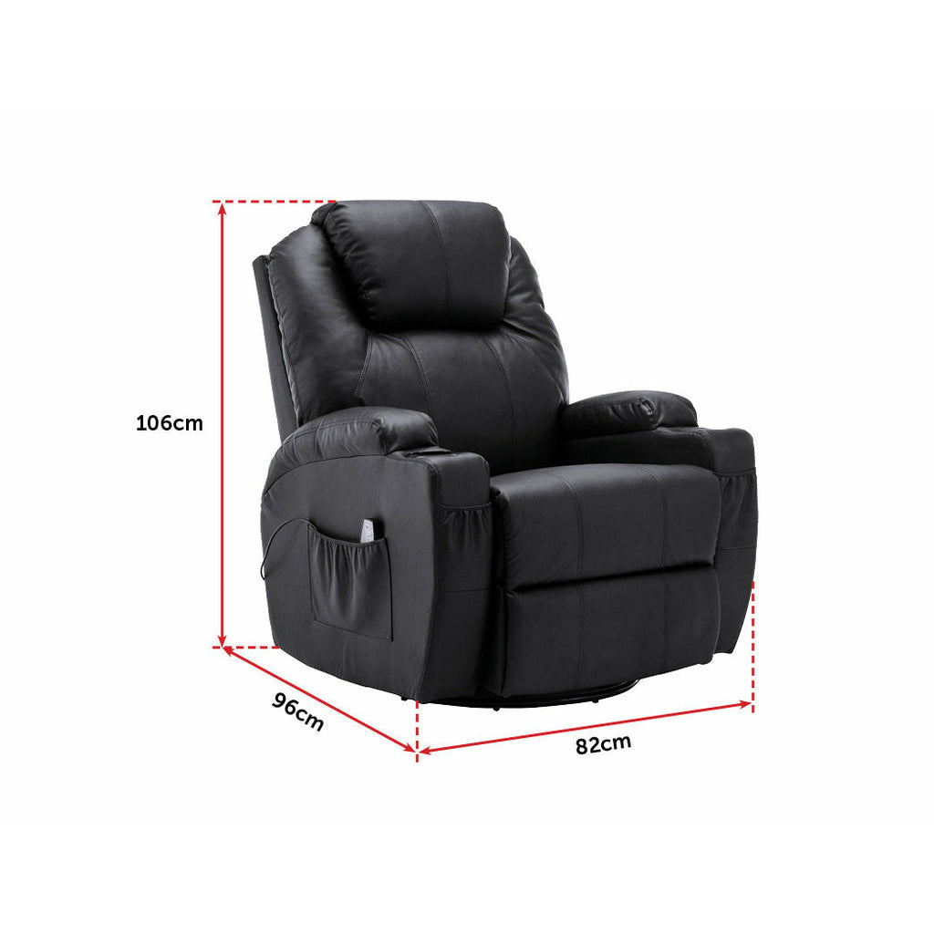 Massage Chair Recliner 360 Degree Swivel PU Leather Lounge 8 Point Heated