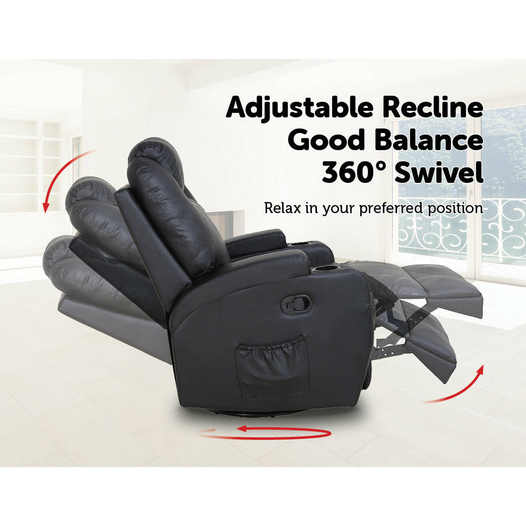Massage Chair Recliner 360 Degree Swivel PU Leather Lounge 8 Point Heated