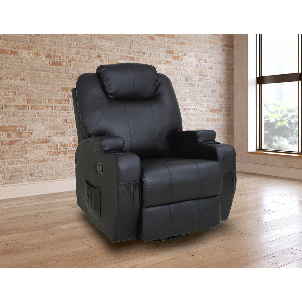 Massage Chair Recliner 360 Degree Swivel PU Leather Lounge 8 Point Heated