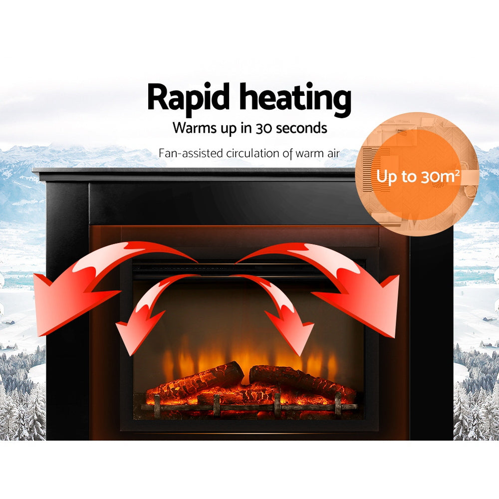 Devanti 2000W Electric Fireplace 3D Flame Effect - Black