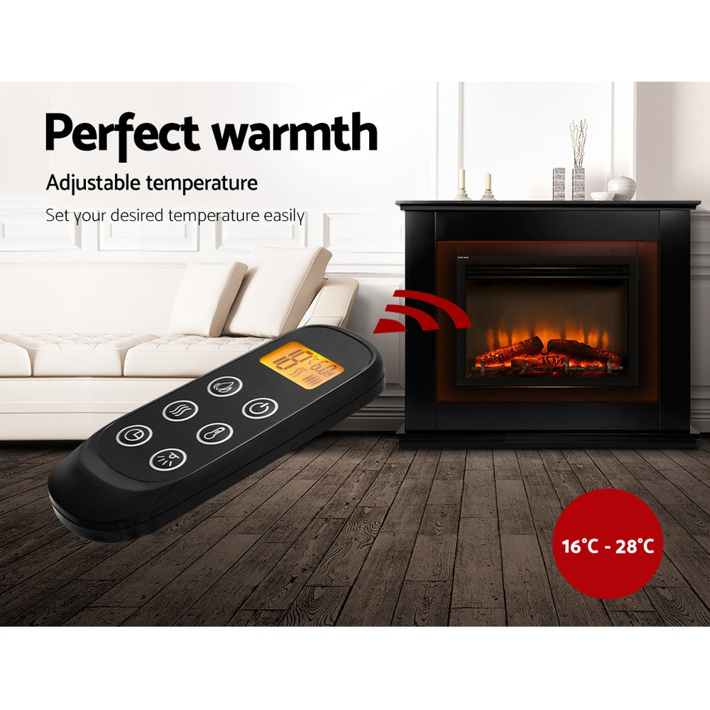 Devanti 2000W Electric Fireplace 3D Flame Effect - Black