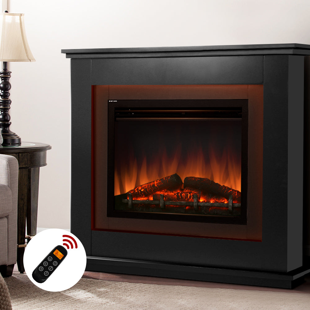 Devanti 2000W Electric Fireplace 3D Flame Effect - Black