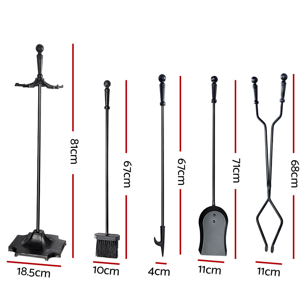 Grillz Fireplace Tool Set - Poker Brush Shovel Stand Tongs