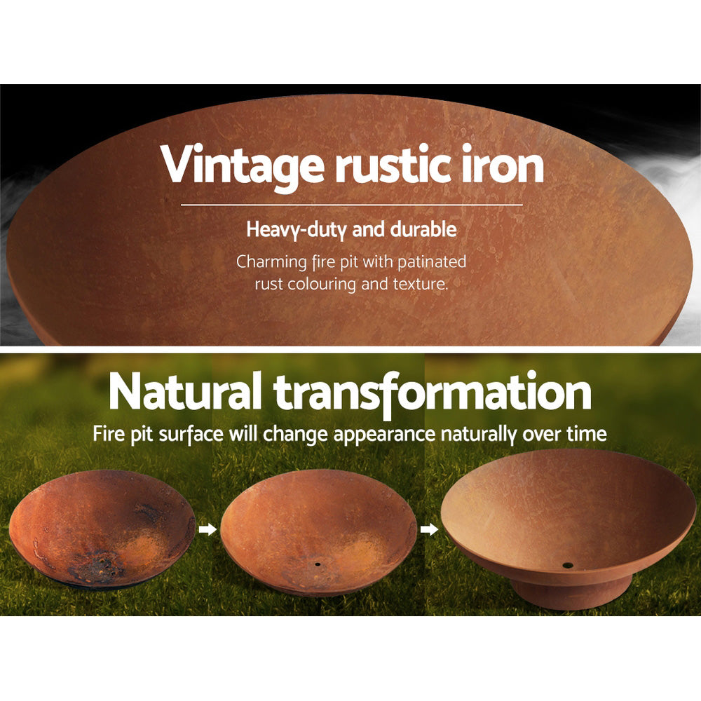 Grillz Fire Pit Rustic Outdoor Steel Bowl 70CM