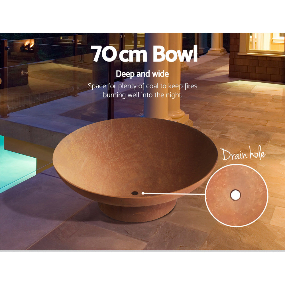 Grillz Fire Pit Rustic Outdoor Steel Bowl 70CM