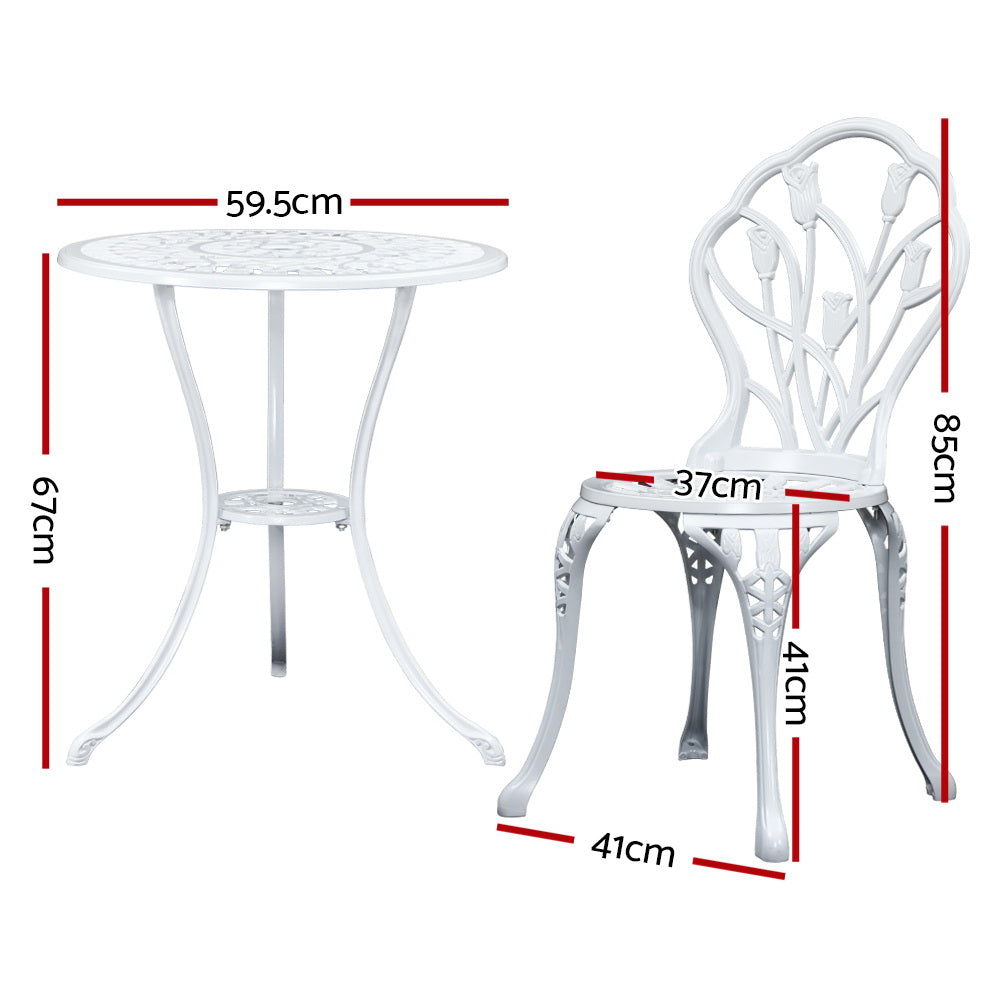 Gardeon 3PC Outdoor Setting Cast Aluminium Bistro - White