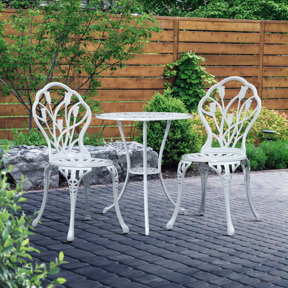 Gardeon 3PC Outdoor Setting Cast Aluminium Bistro - White
