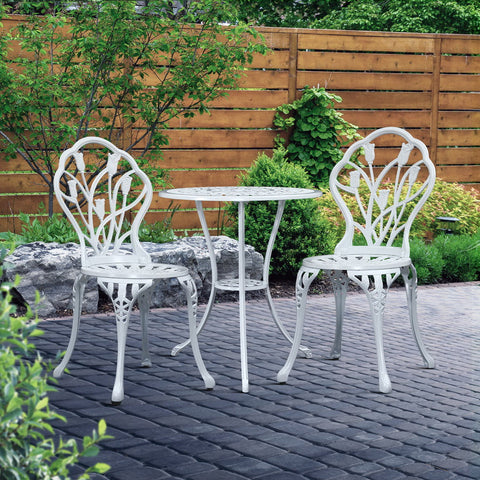 Gardeon 3PC Outdoor Setting Cast Aluminium Bistro - White