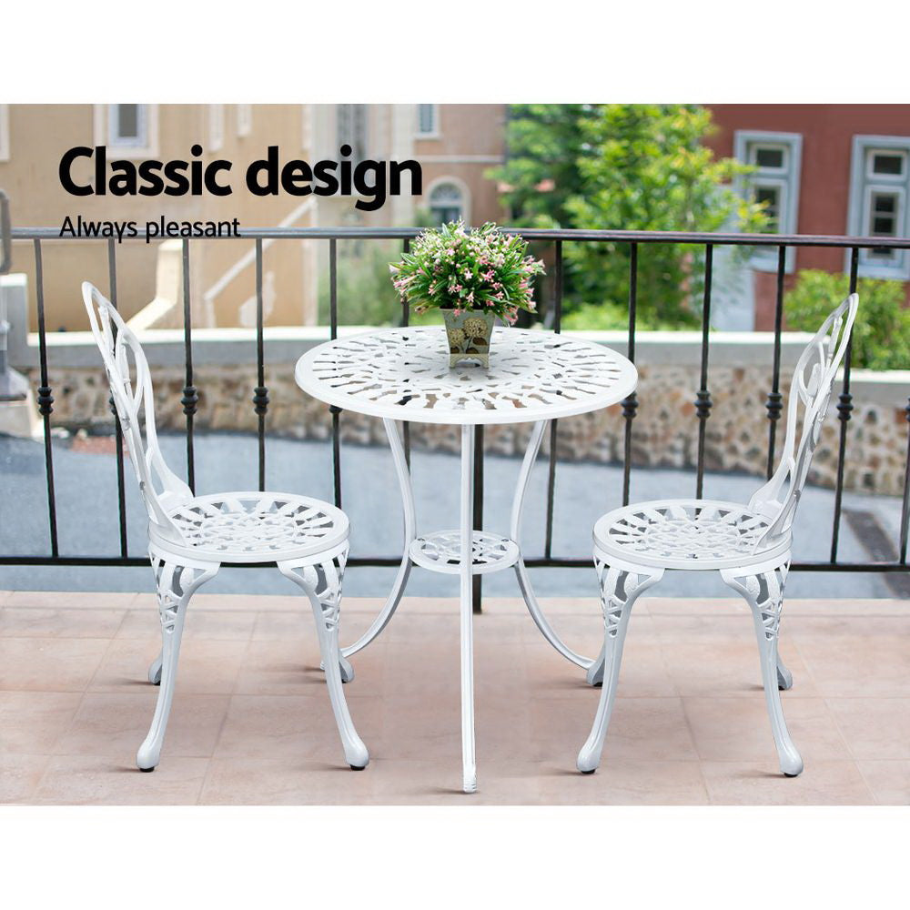 Gardeon 3PC Outdoor Setting Cast Aluminium Bistro - White