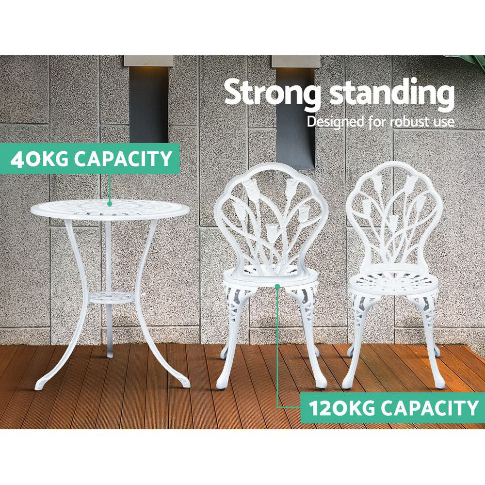 Gardeon 3PC Outdoor Setting Cast Aluminium Bistro - White