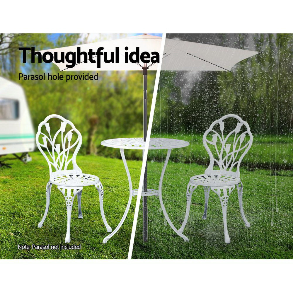 Gardeon 3PC Outdoor Setting Cast Aluminium Bistro - White