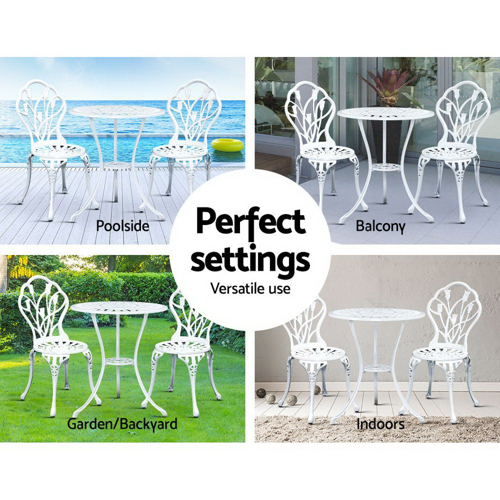 Gardeon 3PC Outdoor Setting Cast Aluminium Bistro - White