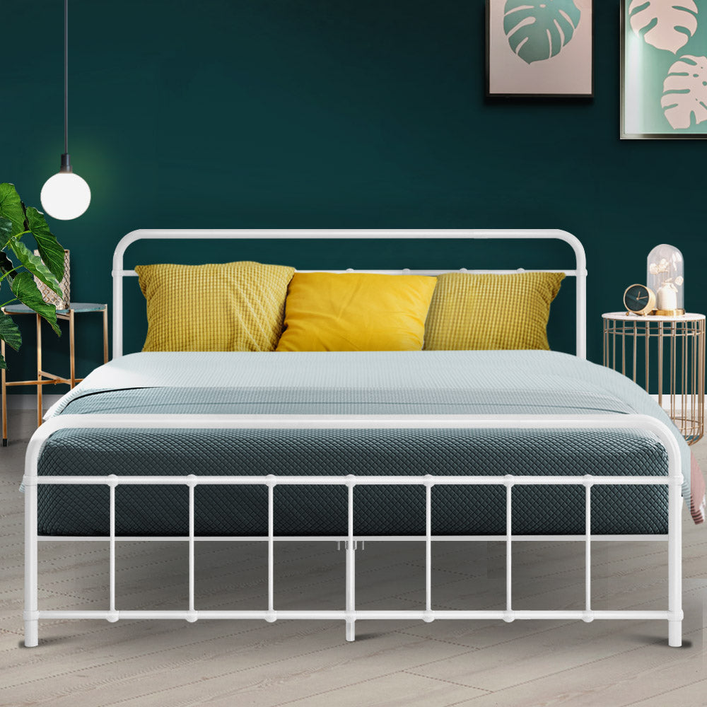 Artiss LEO Metal Bed Frame - Queen (White)