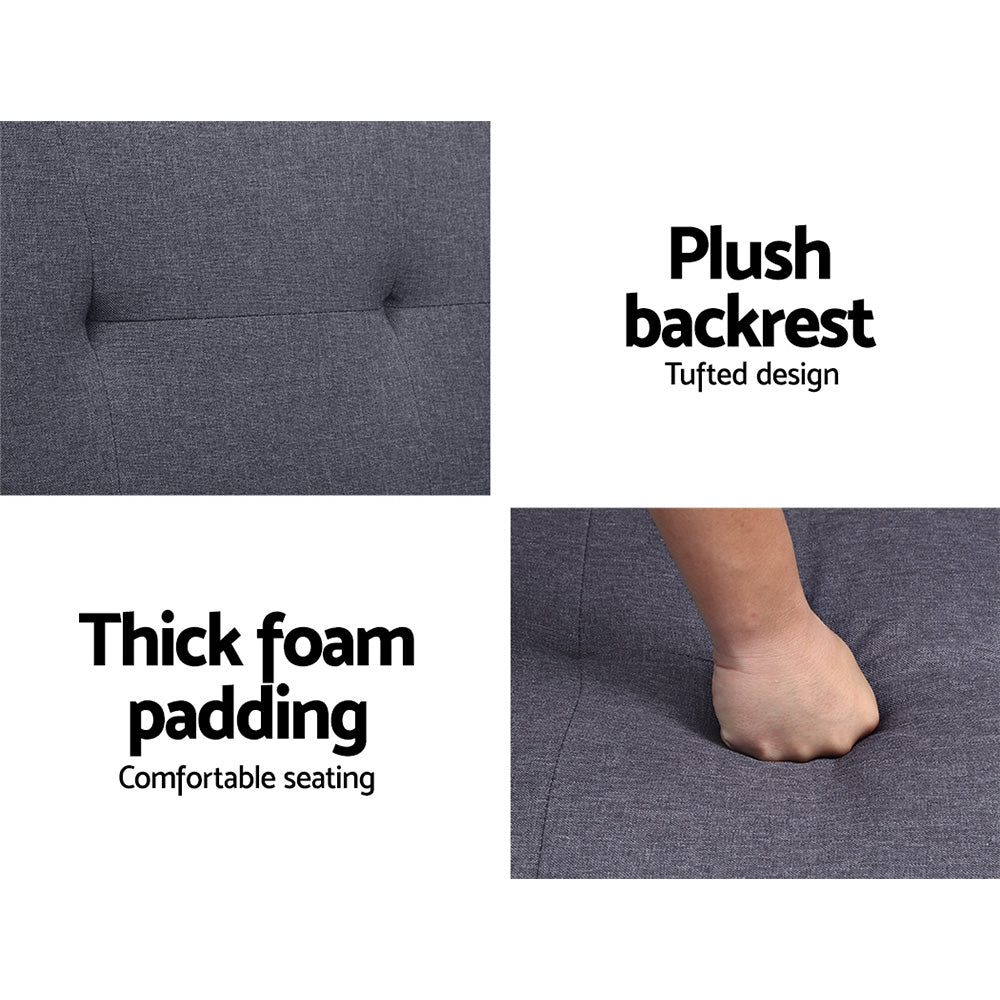 Artiss Linen Fabric 3 Seater Sofa Bed Recliner  Cup Holder Futon Dark Grey