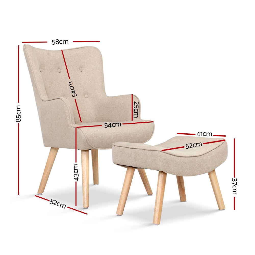 Artiss Armchair Fabric Accent Chairs and Ottoman Beige