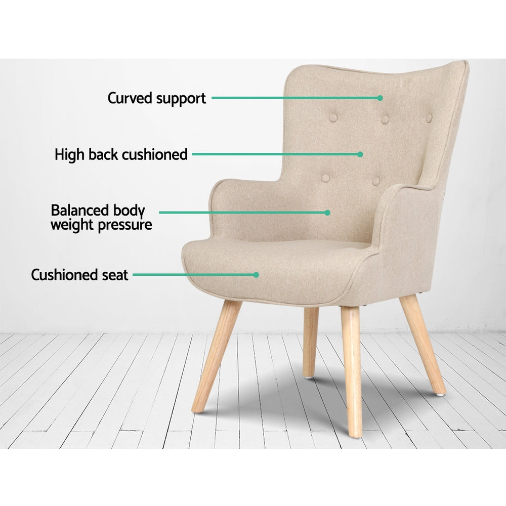 Artiss Armchair Fabric Accent Chairs and Ottoman Beige