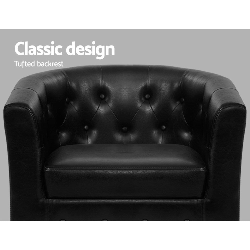 Artiss Armchair Ottoman Tub Accent  PU Leather - Black
