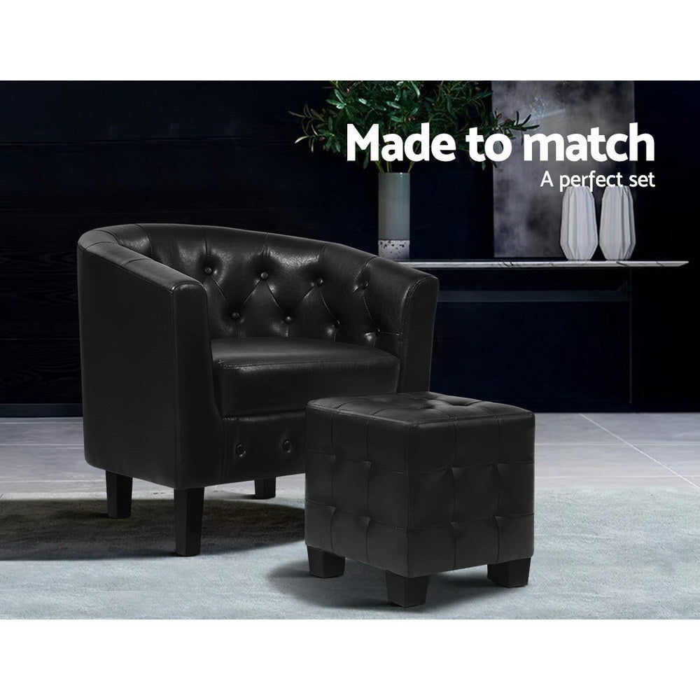 Artiss Armchair Ottoman Tub Accent  PU Leather - Black