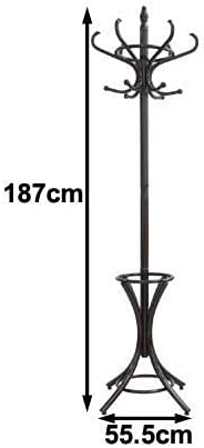 CARLA HOME Brown Coat Rack with Stand Wooden Hat and 12 Hooks Hanger Walnut tree