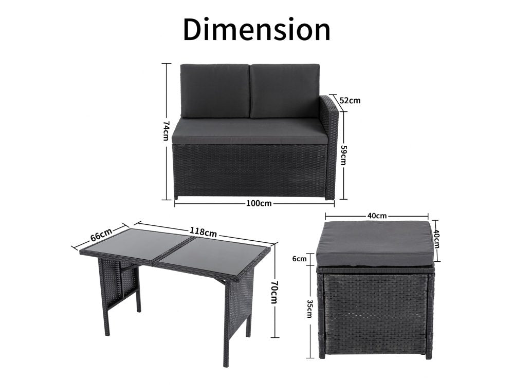 Ella 8-Seater Modular Outdoor Garden Lounge and Dining Set with Table and Stools in Black