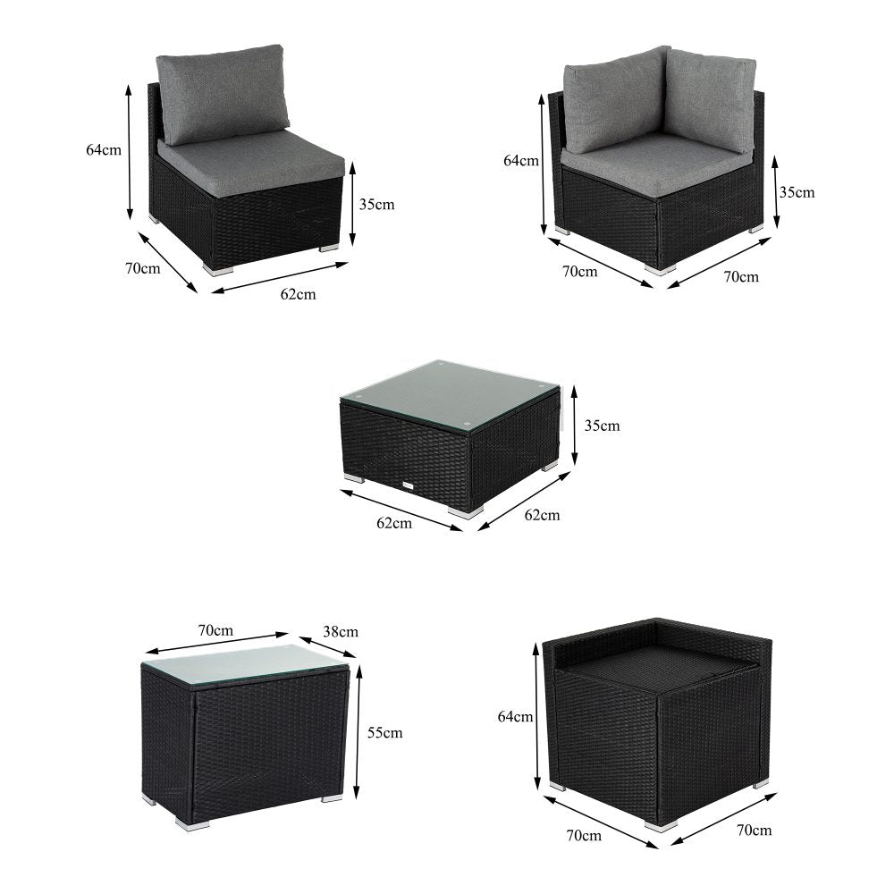 7PC Outdoor Wicker Lounge Set with Storage Corner Black