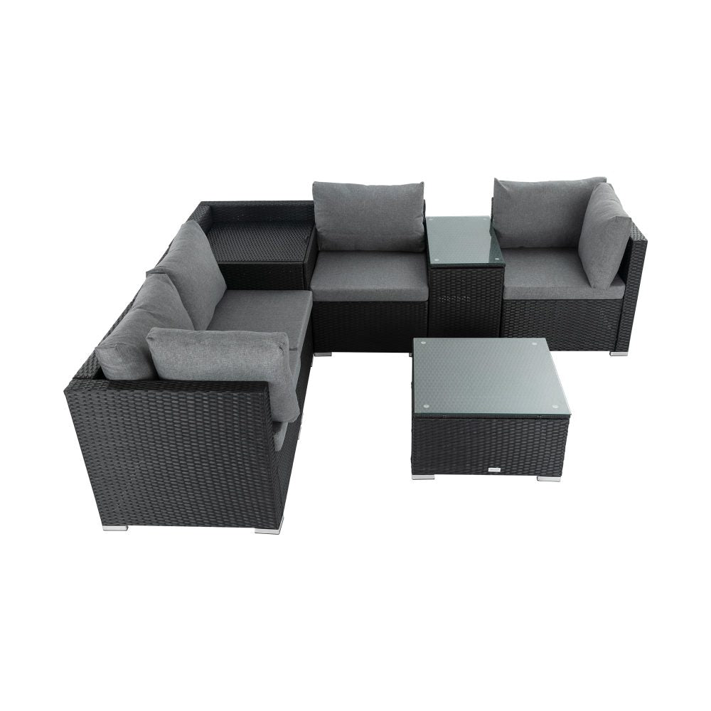 7PC Outdoor Wicker Lounge Set with Storage Corner Black