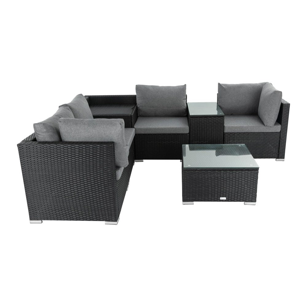 7PC Outdoor Wicker Lounge Set with Storage Corner Black