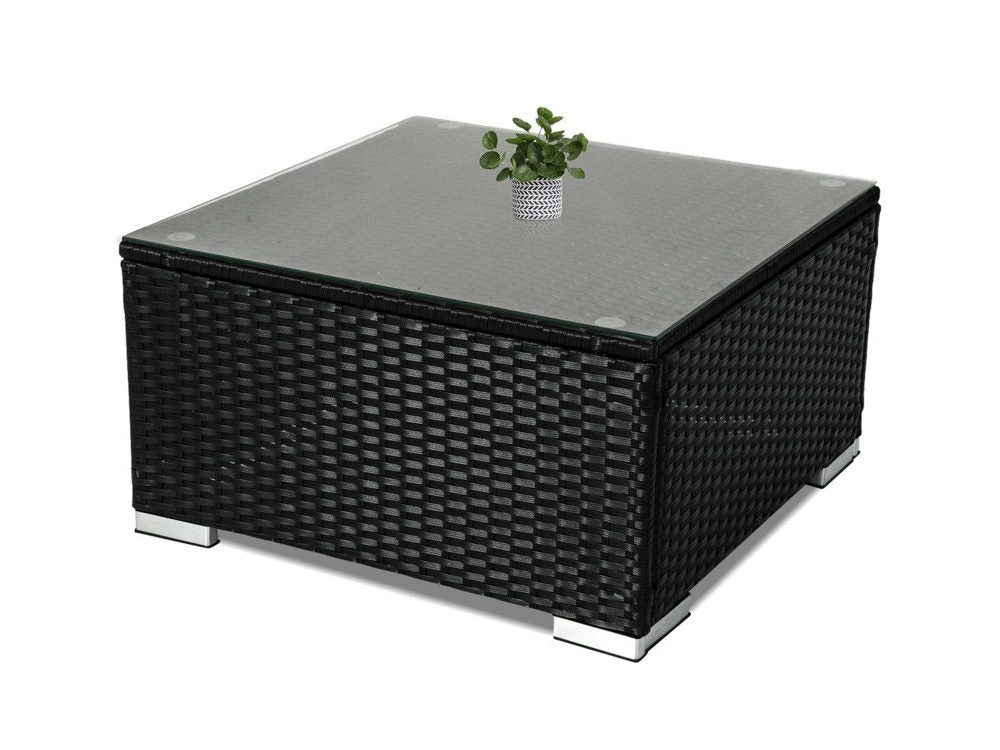 7PC Outdoor Wicker Lounge Set with Storage Corner Black