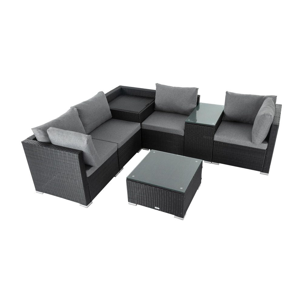 7PC Outdoor Wicker Lounge Set with Storage Corner Black