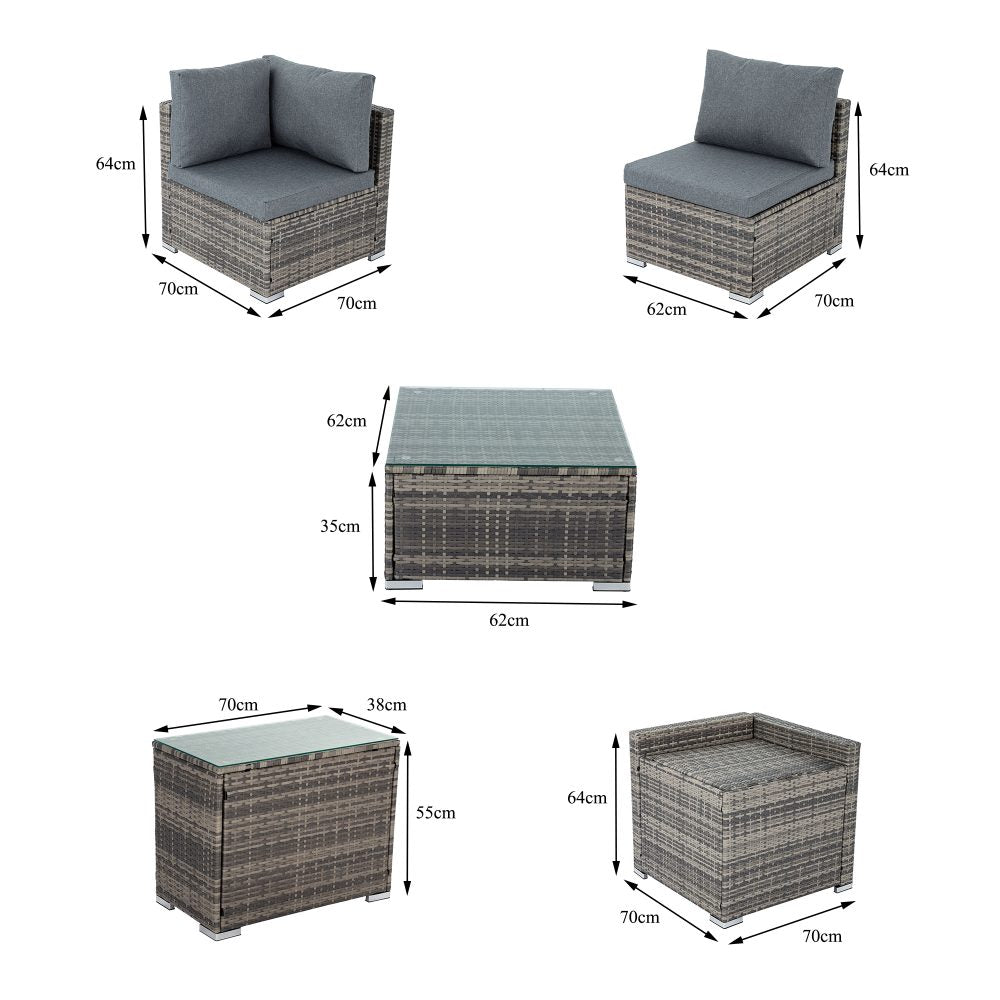 7PC Outdoor Wicker Lounge Set with Storage Corner  Grey