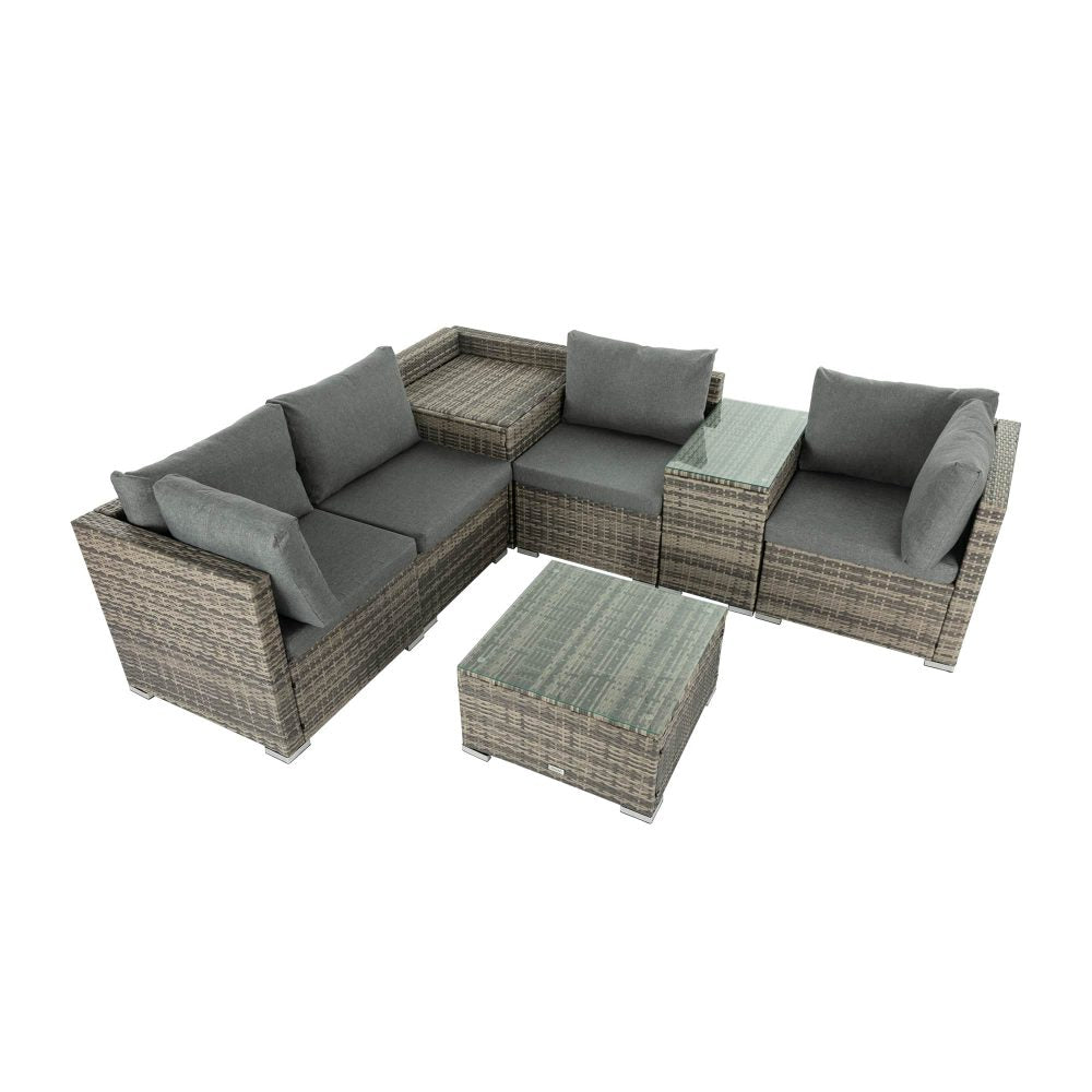 7PC Outdoor Wicker Lounge Set with Storage Corner  Grey