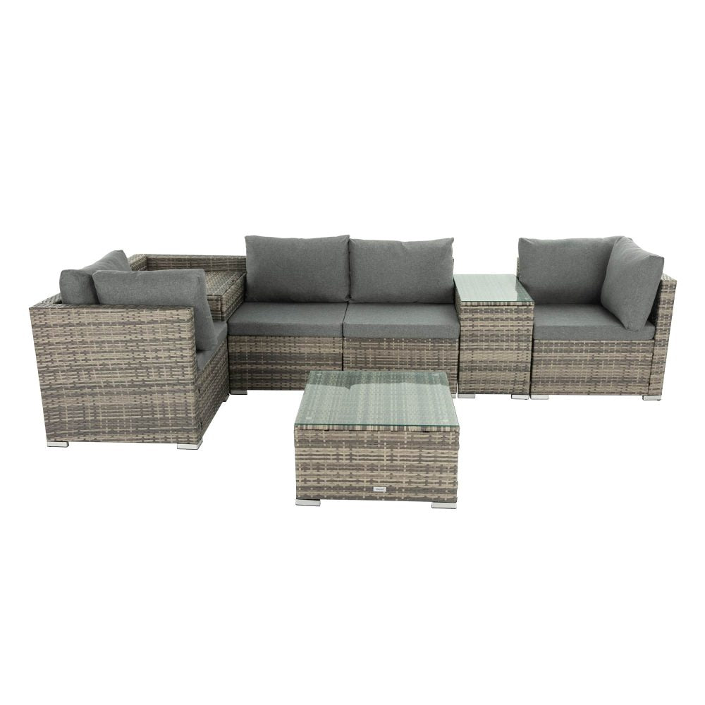 7PC Outdoor Wicker Lounge Set with Storage Corner  Grey