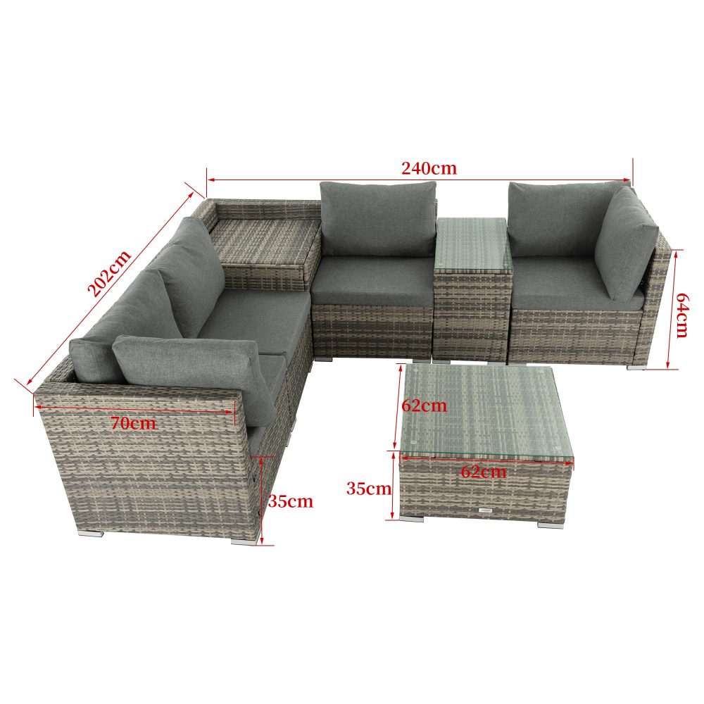 7PC Outdoor Wicker Lounge Set with Storage Corner  Grey