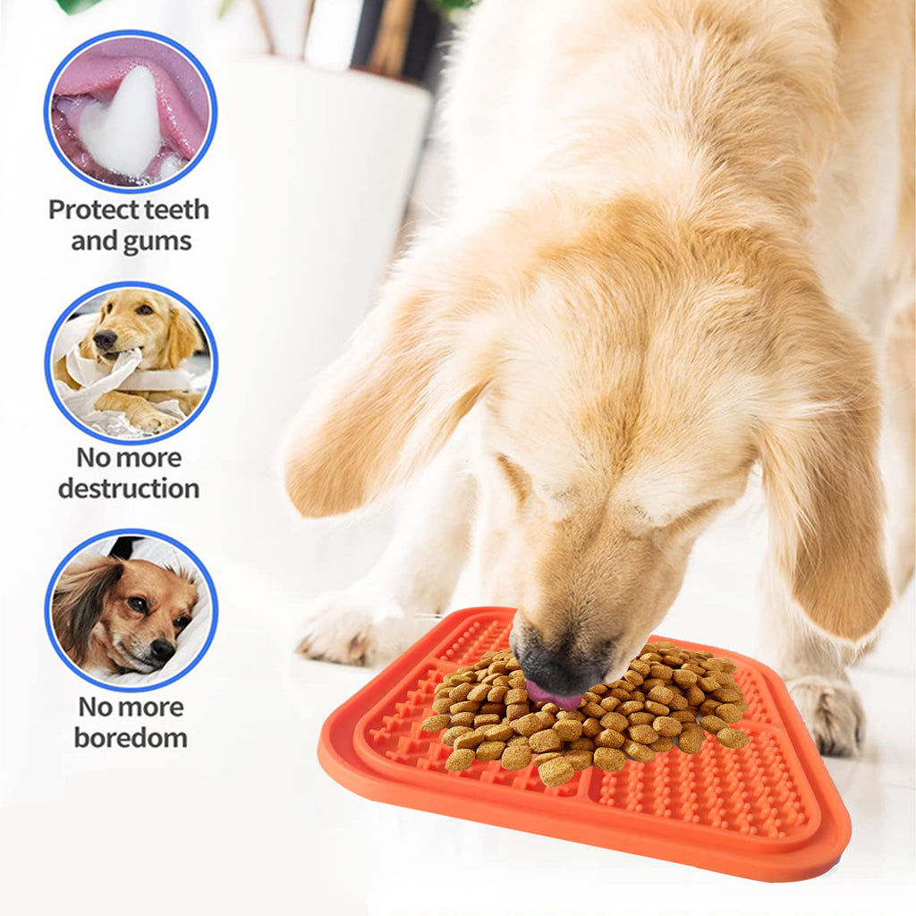 Pawfriends 4in1 Silicone Pet Lick Mat Cat Puppy Dog Slow Feeder Grooming Helper Mat Orange